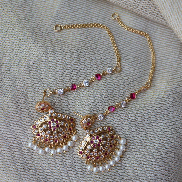 Heritage ruby white stone gold and pearl mattal ear accessories HM7654