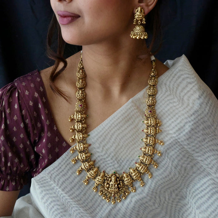 Antique gold temple design necklace with earrings G045