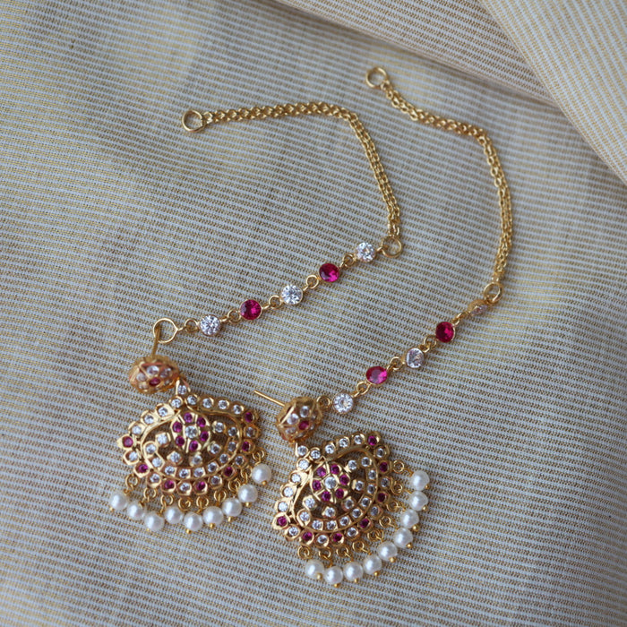Heritage ruby white stone gold and pearl mattal ear accessories HM7654