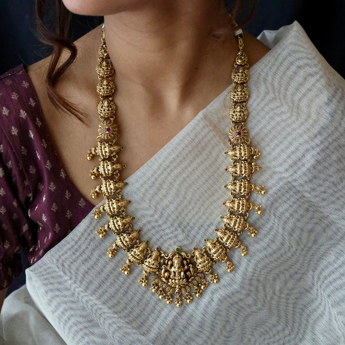 Antique gold temple design necklace with earrings G045