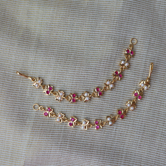 Heritage ruby white stone gold and pearl mattal ear accessories HM7659
