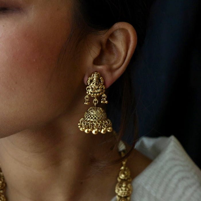 Antique gold temple design necklace with earrings G045