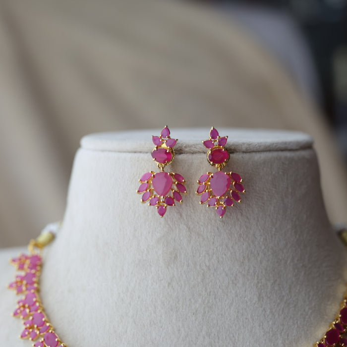 Heritage gold plated ruby stone short necklace with earrings RUB8667