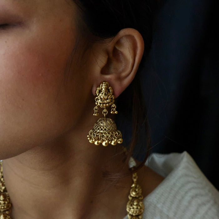 Antique gold temple design necklace with earrings G045