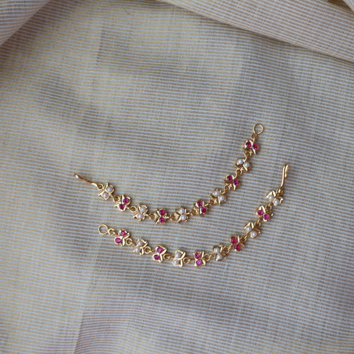 Heritage ruby white stone gold and pearl mattal ear accessories HM7659