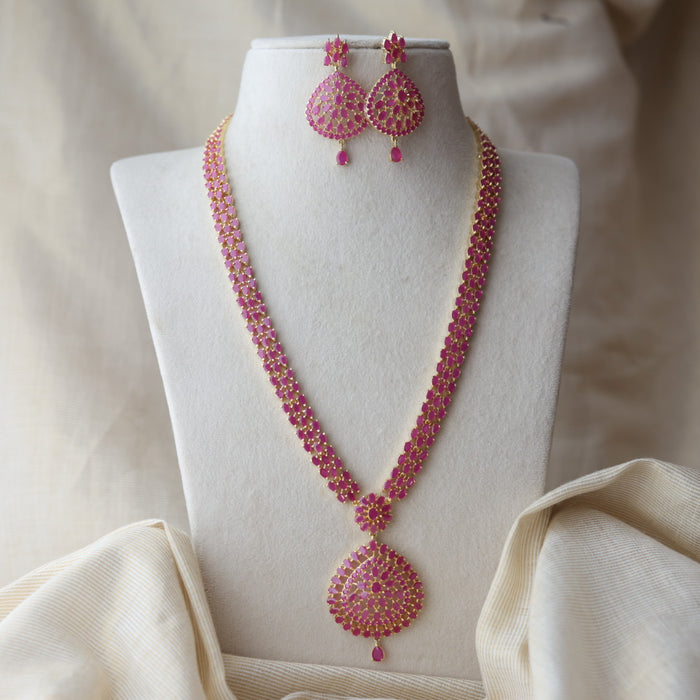Heritage gold plated ruby stone long necklace with earrings RUB9066