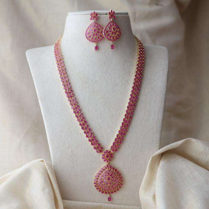 Heritage gold plated ruby stone long necklace with earrings RUB9066