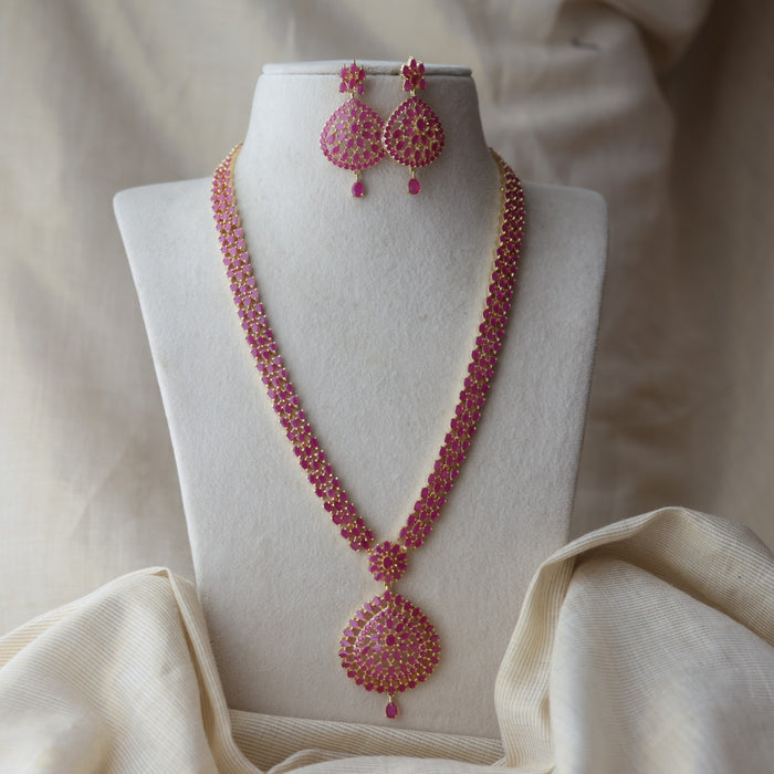 Heritage gold plated ruby stone long necklace with earrings RUB9066