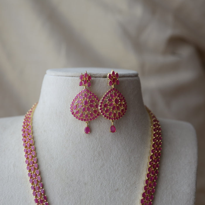 Heritage gold plated ruby stone long necklace with earrings RUB9066