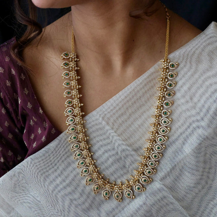 Antique mango design ruby white long necklace with earrings LL031655