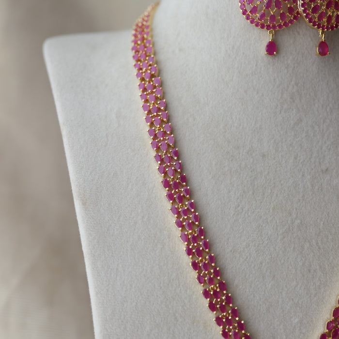 Heritage gold plated ruby stone long necklace with earrings RUB9066