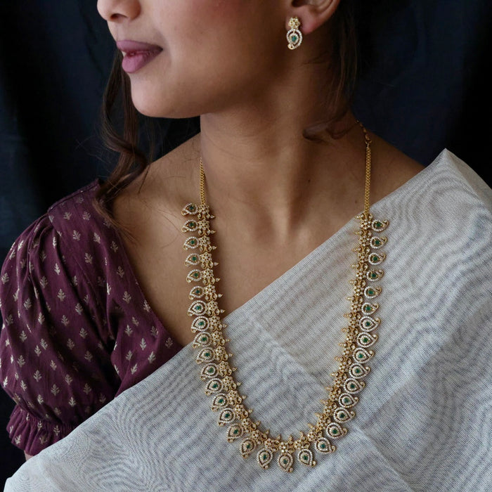 Antique green white stone mango long necklace with earrings LL03143