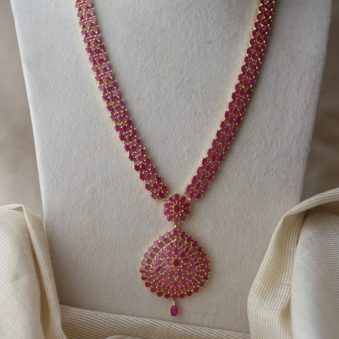 Heritage gold plated ruby stone long necklace with earrings RUB9066