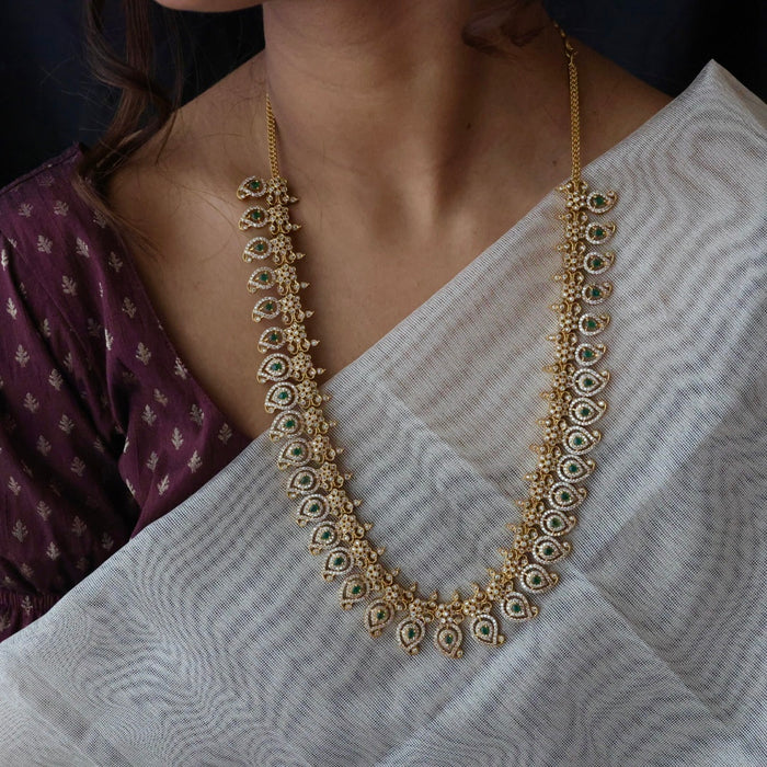 Antique green white stone mango long necklace with earrings LL03143