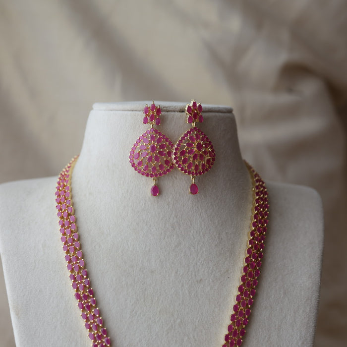 Heritage gold plated ruby stone long necklace with earrings RUB9066