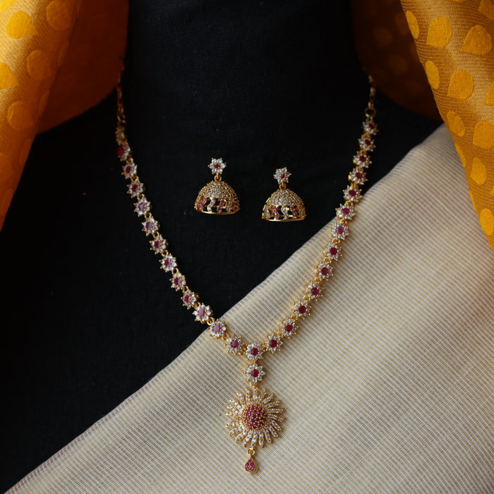 Heritage gold plated ruby white stone short necklace set with earrings H85531