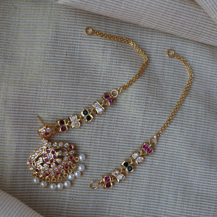 Heritage ruby green white stone gold mattal ear accessories HM1289