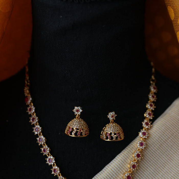 Heritage gold plated ruby white stone short necklace set with earrings H85531