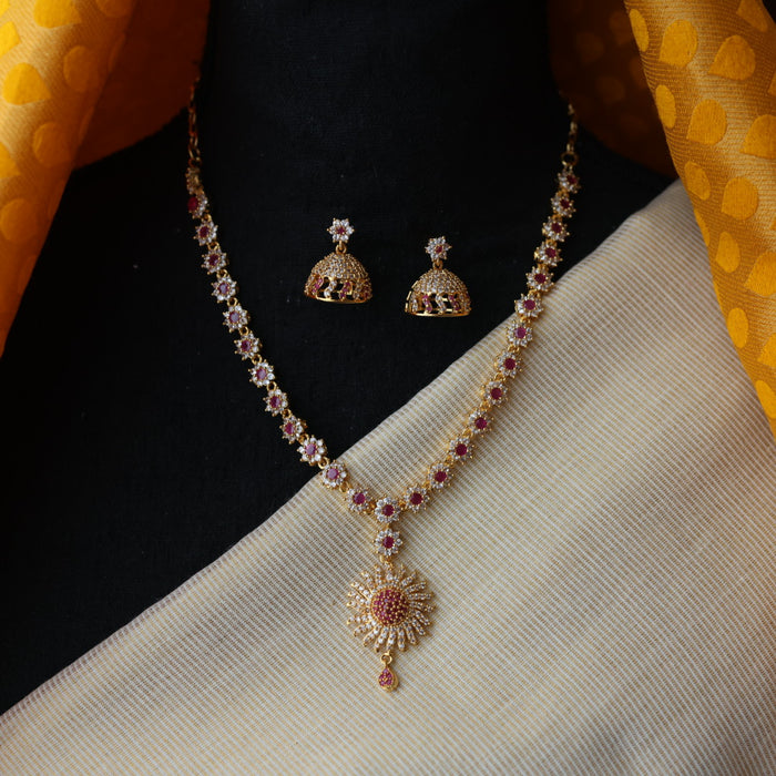 Heritage gold plated ruby white stone short necklace set with earrings H85531