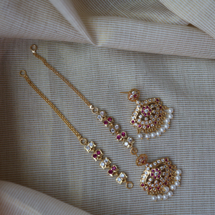 Heritage ruby white stone gold mattal ear accessories HM987