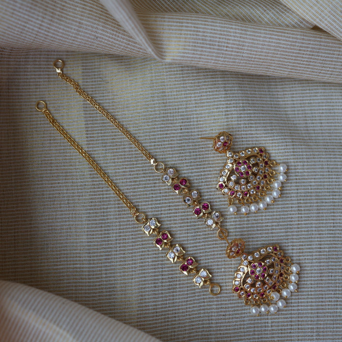 Heritage ruby white stone gold mattal ear accessories HM987