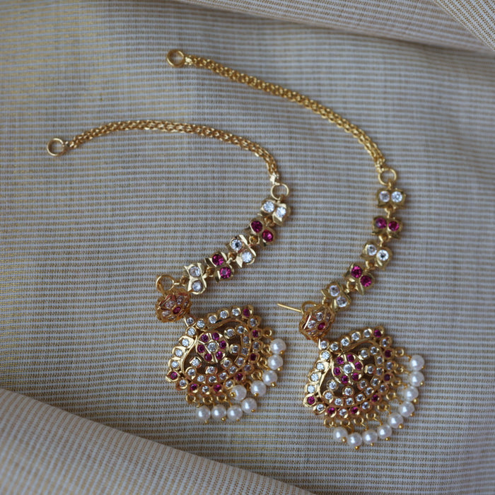Heritage ruby white stone gold mattal ear accessories HM987