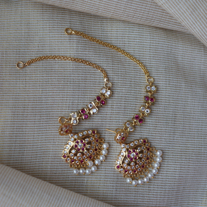 Heritage ruby white stone gold mattal ear accessories HM987
