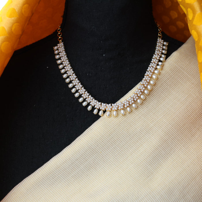 Heritage gold plated white pearl short necklace set with earrings H692