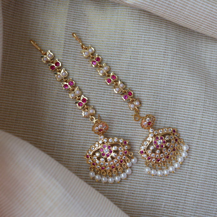 Heritage ruby white stone gold and pearl mattal ear accessories HM7908