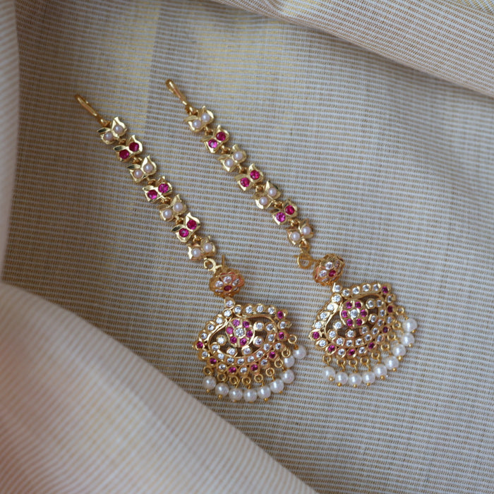Heritage ruby white stone gold and pearl mattal ear accessories HM7908