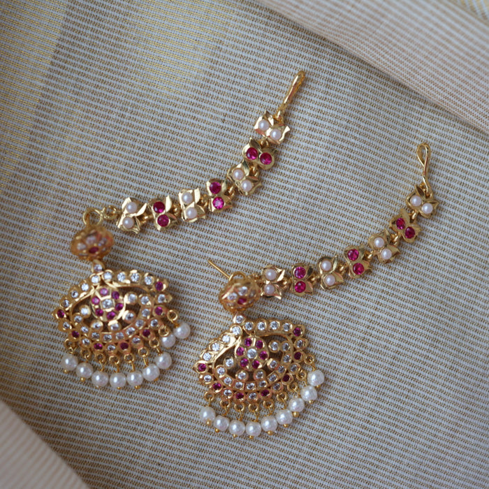 Heritage ruby white stone gold and pearl mattal ear accessories HM7908