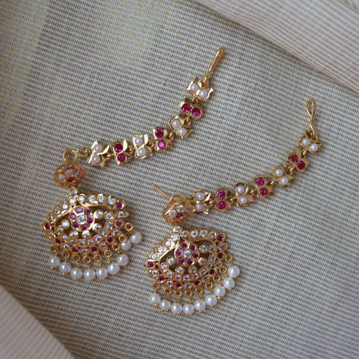 Heritage ruby white stone gold and pearl mattal ear accessories HM7908