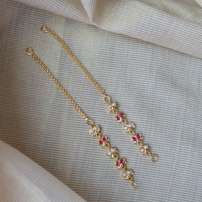 Heritage ruby white stone gold and pearl mattal ear accessories HM2771