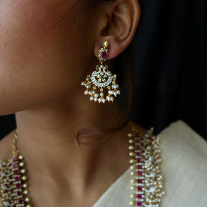 Antique pearl long necklace with earrings LL03019