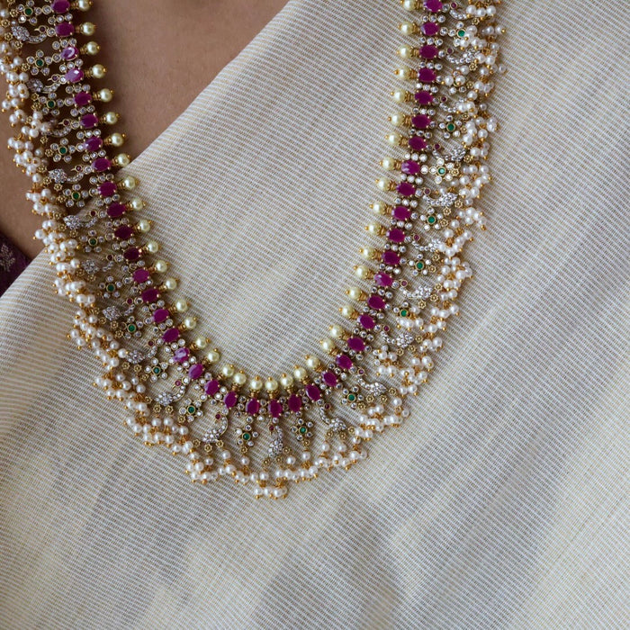 Antique ruby stone and pearl long necklace/ waistchain and earrings LL03189