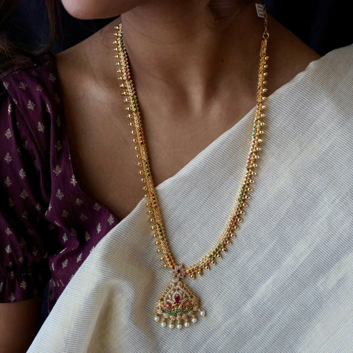 Heritage gold plated multi stone long necklace with earrings HL1111