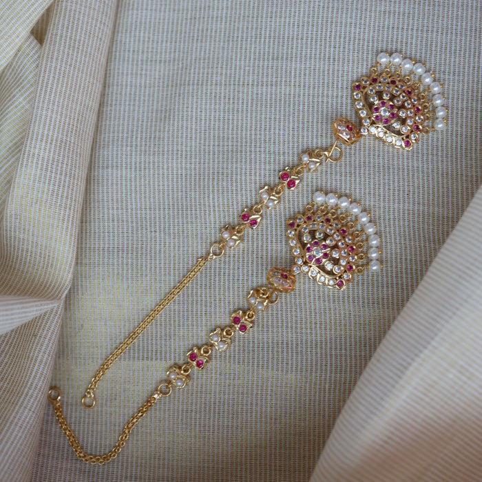 Heritage ruby white stone gold and pearl mattal ear accessories HM2771