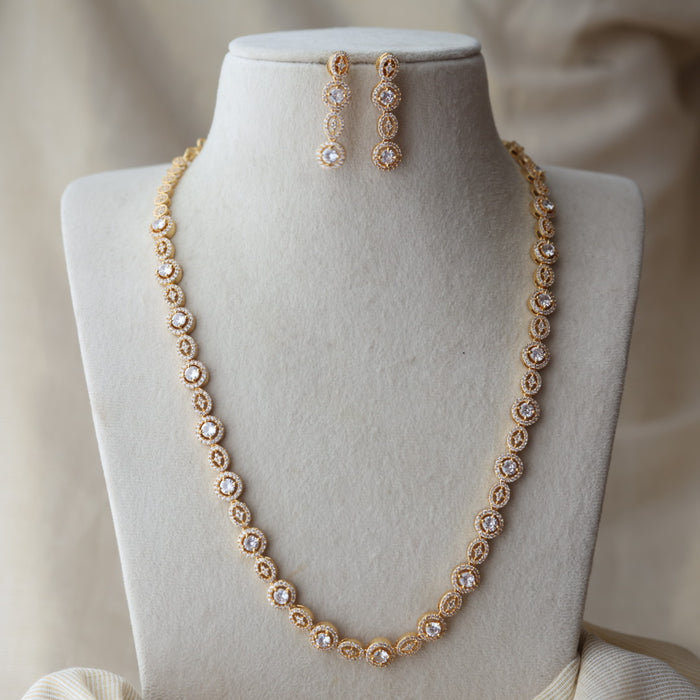 Heritage gold plated white stone long necklace with earrings HL7992