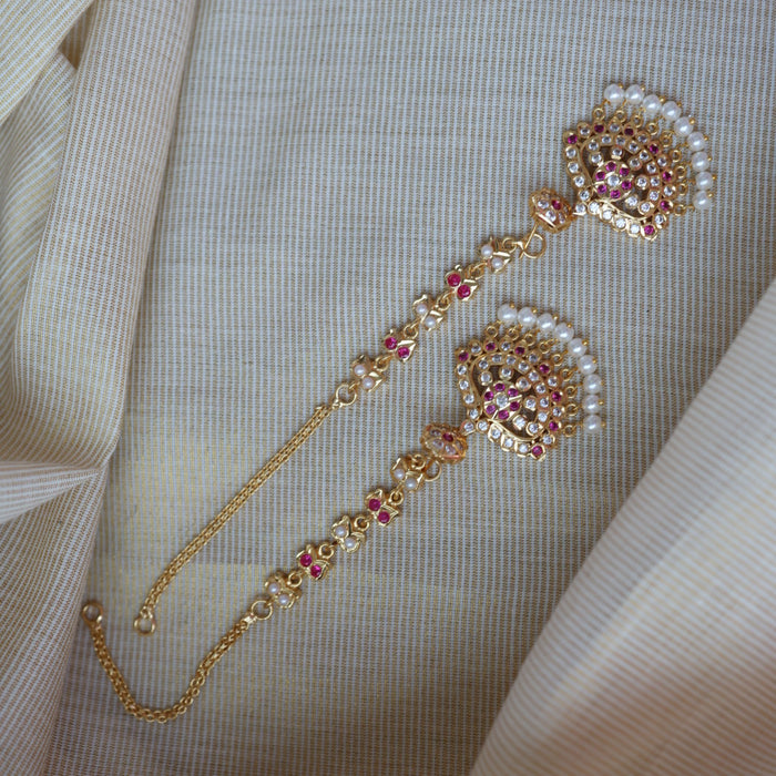 Heritage ruby white stone gold and pearl mattal ear accessories HM2771