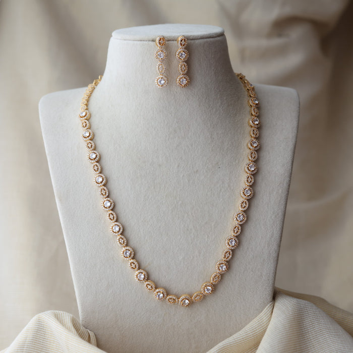 Heritage gold plated white stone long necklace with earrings HL7992
