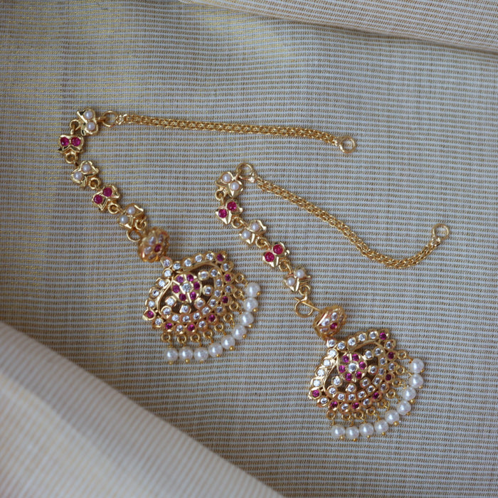 Heritage ruby white stone gold and pearl mattal ear accessories HM2771