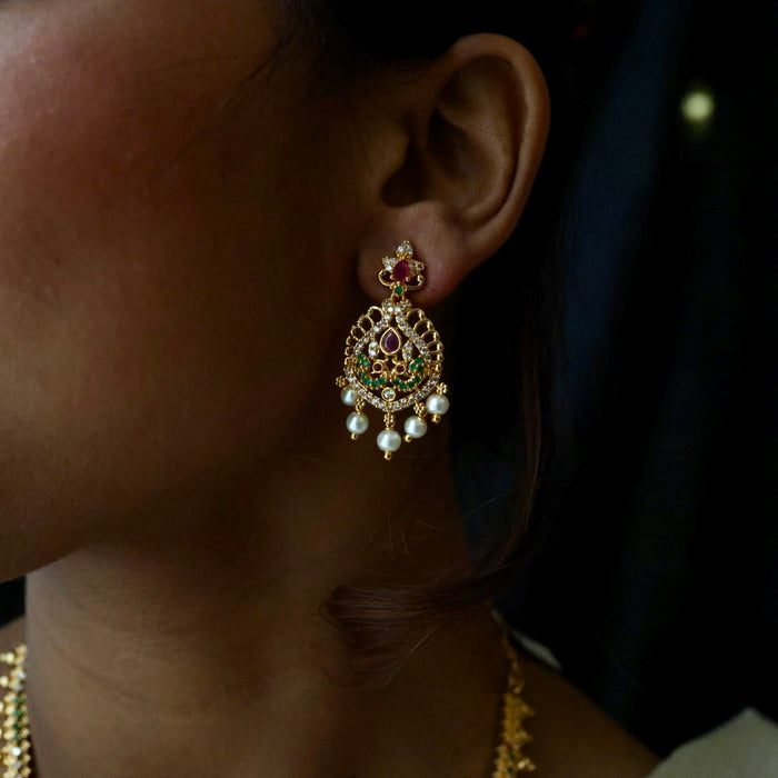 Heritage gold plated multi stone long necklace with earrings HL1111