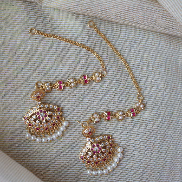 Heritage ruby white stone gold and pearl mattal ear accessories HM2771