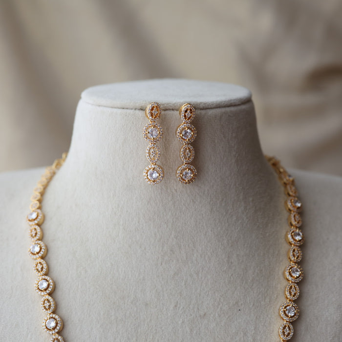 Heritage gold plated white stone long necklace with earrings HL7992