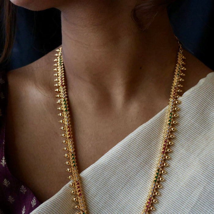 Heritage gold plated multi stone long necklace with earrings HL1111