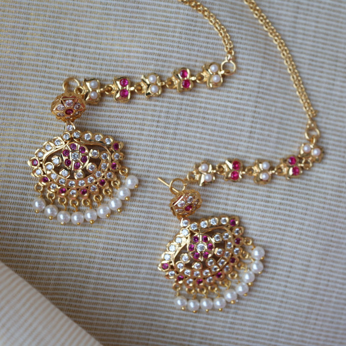 Heritage ruby white stone gold and pearl mattal ear accessories HM2771