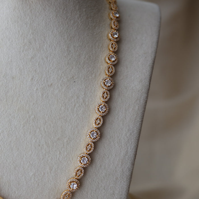 Heritage gold plated white stone long necklace with earrings HL7992