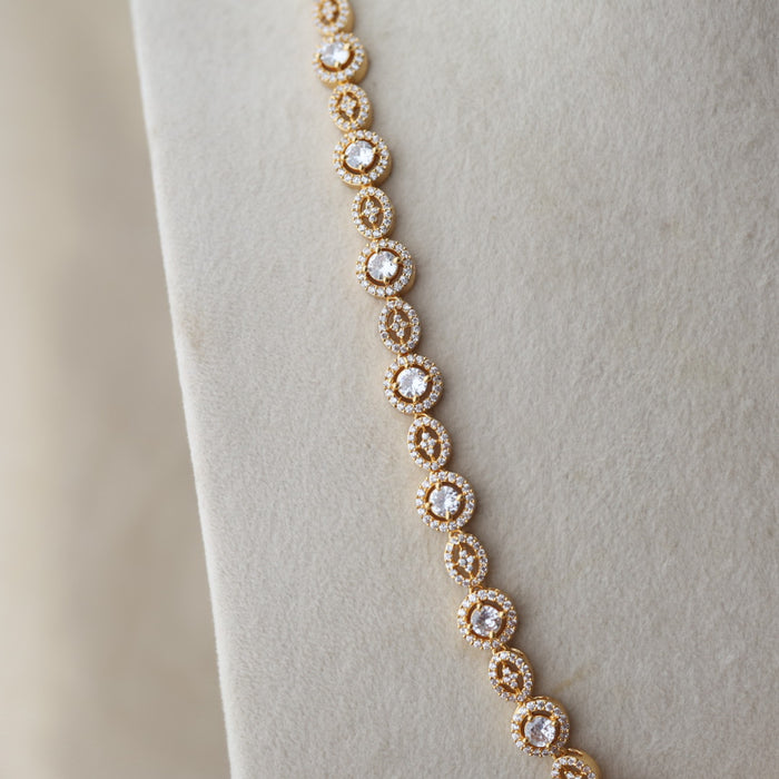 Heritage gold plated white stone long necklace with earrings HL7992