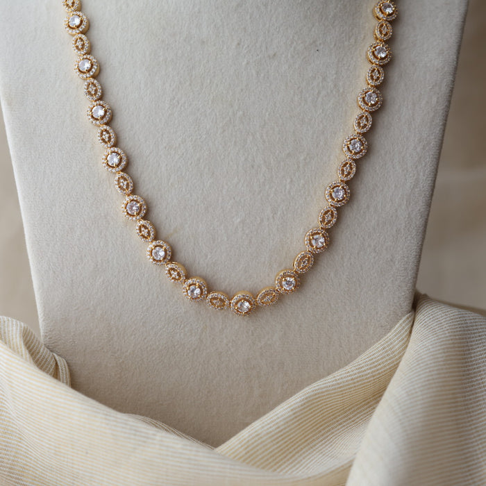 Heritage gold plated white stone long necklace with earrings HL7992