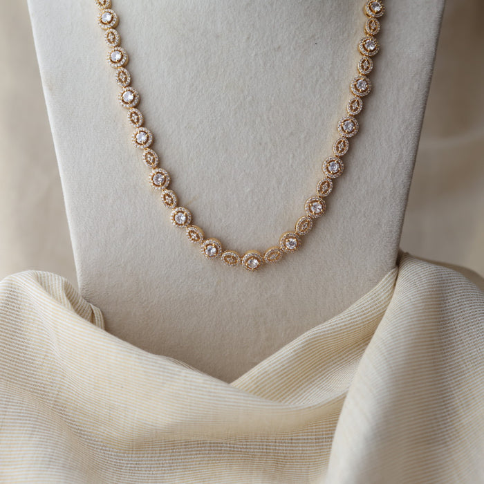 Heritage gold plated white stone long necklace with earrings HL7992